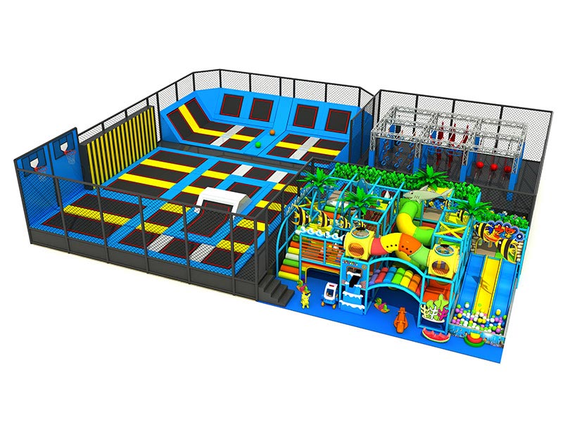 Multi-function indoor playground equipment with big trampoline set