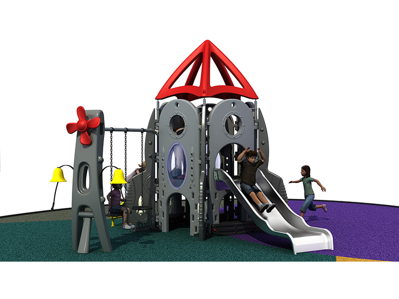 Парк развлечений для детей на открытом воздухе пластиковое оборудование с горкой и качелями