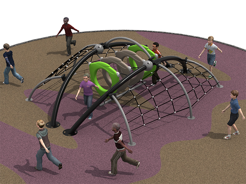 Children outdoor playground challenging climbing nets structure